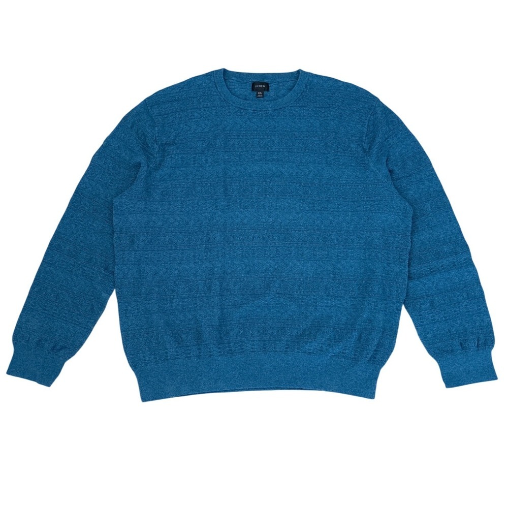 J.Crew Mens XXL Teal Blue Textured Knit Cotton Crewneck Sweater AW680 SP21